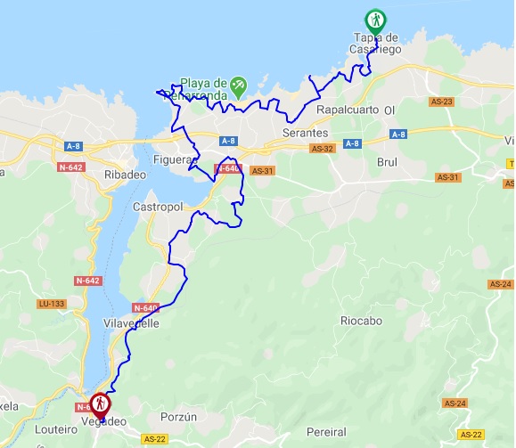 Mapa de la Ruta Cicloturista Tapia de Casariego-Vegadeo