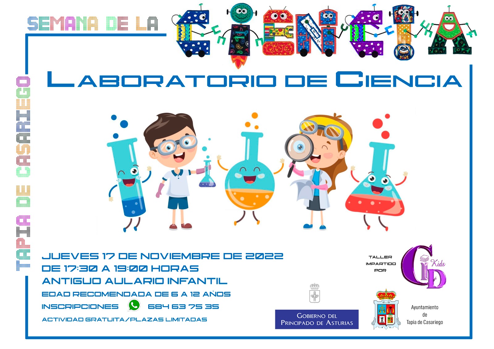 Cartel taller laboratorio de ciencia