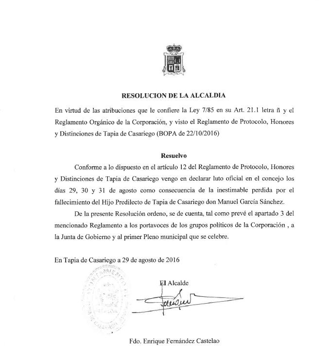 Texto de la Resolución de Alcaldía.